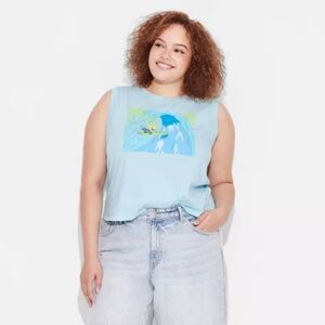 NWT Nickelodeon Women's SpongeBob Surfing Graphic Tank Top - Light Blue XXL